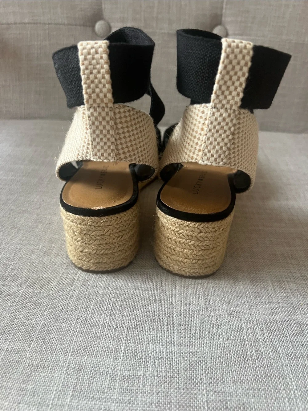 Lucky Brand women’s Black boho festival Espadrille Ankle-Wrap Wedge, size 9